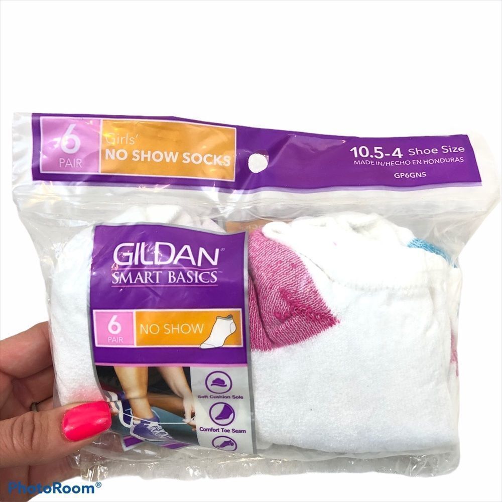 Pack of Brand New Gildan Girls No Show‎ Socks 6Pair